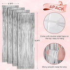 4 Pack Silver Foil Fringe Backdrop Curtains, Tinsel Streamers Birthday Party Decorations, Fringe Backdrop for Graduation, Baby Shower, Gender Reveal, Disco Party