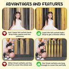 2 Pack Black and Gold Foil Fringe Backdrop Curtains, Tinsel Streamers Birthday Party Decorations, Fringe Backdrop for Graduation, Baby Shower, Gender Reveal, Disco Party