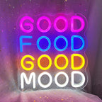 Good Food Good Mood Neon Signs for Wall Decor, Food Neon Sign Mood Neon Light for Snack Shop Restaurant Food Bedroom Room Cafe, 9.3"" x 10.2""