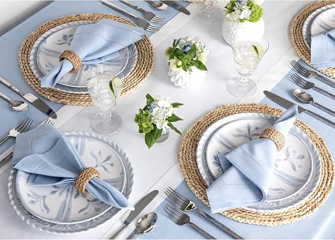 Solino Home Linen White Table Runner 60 Inches - Classic Hemstitch, 100% Pure Linen Coffee Table Runner 14 x 60 Inch Ideal for Dresser Tables - Fall, Halloween, Thanksgiving, Christmas, Holiday