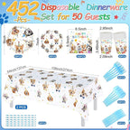452 Pcs Dog Birthday Party Decorations for 50 Guests Include Dog Paper Plates Napkins Cups Tablecloth Cutlery Straws Puppy Party Tableware for Puppy Theme Birthday Supplies