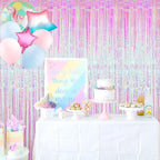 GOER 3.2 ft x 9.8 ft Metallic Tinsel Foil Fringe Curtains Party Photo Backdrop Party Streamers for Birthday,Graduation,New Year Eve Decorations Wedding Decor (Iridescent,3 pcs)