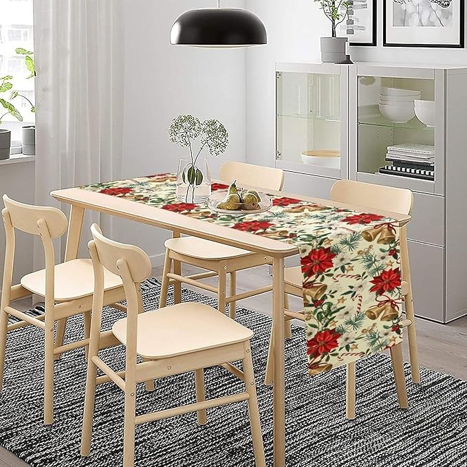 Christmas Table Runner, Seasonal Winter Xmas Holiday Kitchen Dining Table Decoration for Home Party Decor 13x36 Inch