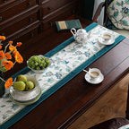 patdrea Designer Elegant French Floral Velvet Table Runner, Teal with Blossoms Pattern Table Mat, Decoration for Kitchen Dining Coffee Table Shelf Cabinet Banquet Thanksgiving,12"*102"