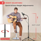 Pyle Tripod Mic Stand, Adjustable Gooseneck Microphone Stand, Sturdy Build, Non-Slip Rubber Feet, Folds Flat for Compact Storage, Includes Mic Clip & 5/8" Adapter, 52.36" to 79.13" Inch