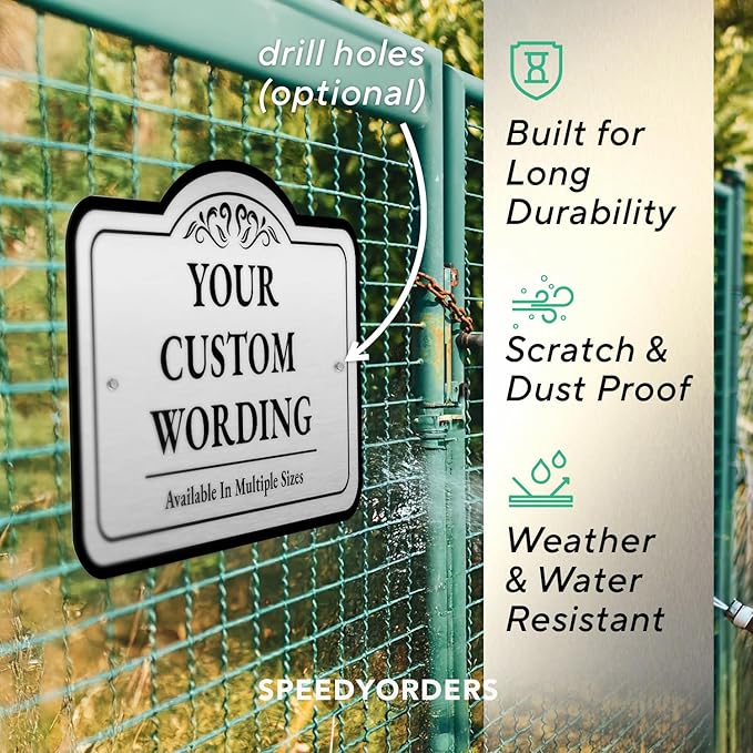 Custom Decorative Outdoor Metal Sign - Personalized Aluminum Driveway Sign, Waterproof, Made in USA - Design 1 Metallic Silver 18x12 In