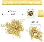 6" Metallic Gold Christmas Curly Ribbon Bows for Gift Wrapping Self Adhesive Gift Bows for Holiday Decor, Baskets, Birthday, Wedding, Presents, Party Favors Decorations 6 Counts