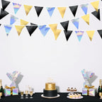 Black Gold Iridescent Party Decorations Triangle Pennant Banner Flag Metallic Fabric Bunting for Birthday Graduation Retirement Wedding Bridal Shower Engagement Bachelorette Disco Party Supplies