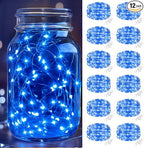 btfarm 12 Pack Fairy Lights Battery Operated, 7FT 20 LED Mini String Lights Waterproof Silver Wire for Mason Jars Centerpiece Table Crafts Bedroom Christmas Decoration, Blue