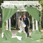 Wedding Arch Drapes, 4 Panels 28" x 20ft Sage Green Sheer Chiffon Curtains for Wedding Ceremony & Reception Party Decoration