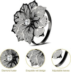KPOSIYA Flower Napkin Rings Holder Metal Black Napkin Rings Set of 12 for Wedding Party Holiday Banquet Christmas Dinner Delicate Serviette Buckles Decor Favor (12, Black)
