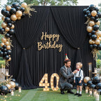 Black Tulle Backdrop Curtain for Parties Wedding,5ft x 10ft Wrinkle Free Curtain Backdrop,2 Layer Drapes for Backdrop,Polyester Wedding Back Drop for Bridal Shower Birthday Baby Shower Photography