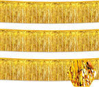 3 Pack 10 Long Gold Metallic Foil Fringe Garland Wall Hanging Tassle Banner, Mother's Day, Easter, Parade Floats, Birthday, Theme Party, Wedding Party Decorations