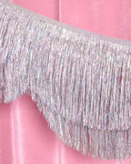 xo, Fetti Silver Iridescent Scalloped Fringe Banner - 6 Ft. | Bachelorette Party Decorations, Birthday Sign, Sparkly Decor, Photo Booth Backdrop