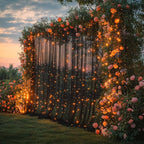 10x10ft Black Tulle Backdrop Curtain with String Lights, Wrinkle-Free Sheer Wedding Backdrop for Birthday Parties, Baby Showers, Bridal Showers, Photo Shoots and Home Decorations, Black