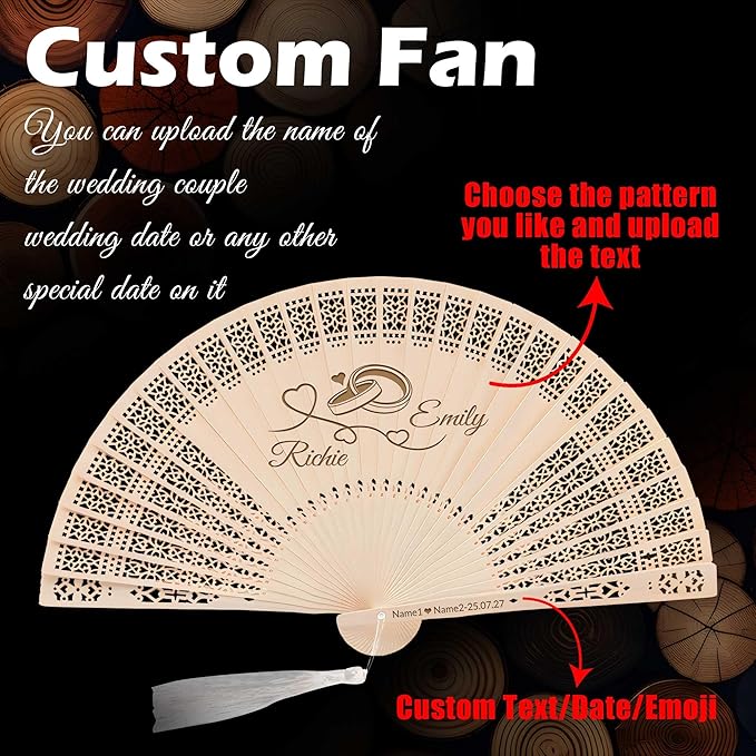 100 PCS Custom Fans Personalized Folding Fans for Line Dancing Wooden Hand Fan Wedding Favors Bulk Fans for Guests Party Event Use (Style01)