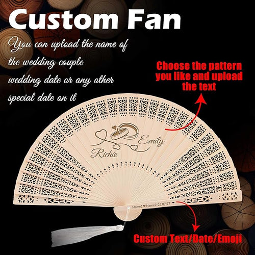 10 PCS Custom Fans Personalized Folding Fans for Line Dancing Wooden Hand Fan Wedding Favors Bulk Fans for Guests Party Event Use (Style01)