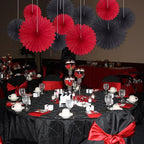 20 Pcs Black Red Hanging Paper Fan, Hanging Honeycomb Round Paper Fans for Weddings, Birthdays, Christmas, Baby Showers, Classroom, Events Ceiling Party Supplies Decorations