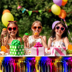4 Pack 29x108 Inch Metallic Foil Fringe Tinsel Table Skirts for Rectangle Tables Streamer Backdrop for Wedding, Birthday, Parade Floats, Christmas, Halloween Party Decoration(Rainbow)