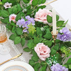 Dremisland 2PCS Artificial Rose Vine Fake Flower Garland 6FT Faux Silk Rose Hanging Vine Floral Garland Daisies Hydrangeas Ivy Vines for Wedding Party Wall Arch Garden Background Decor
