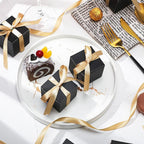 Jutom 100 Pcs Mini Favor Boxes Extra Small Candy Boxes Paper with Gold Ribbon for Christmas Thanksgiving Day Birthday Wedding Anniversary Supplies(2 x 2 x 2 Inch,Black)