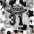 31st Birthday Decorations for Men Women, Black Silver Happy Birthday Party Decorations， 31 Year Old Party Supplies with Number 31 Balloons, Banner, Fringe Curtains Kit