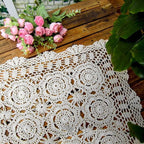 Cotton Handmade Crochet lace Table Runners Rectangular Tablecloth Doilies Doily Table Dresser Scarf Décor,19x35Inch,White