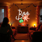 Boo Neon Sign Ghost Neon Light Lets Get Spooky Neon Light Halloween Home Decor Light, Orange White BOO Bat Neon Sign for Trick or Treat Party Backdrop Bedroom Club Bar Festival Gift