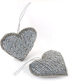 Set of 6 Beaded Heart Ornaments - Rustic Hanging Love Decorations, Farmhouse Wall Decor, Romantic Gifts for Her, Him, or Couples - Handmade Valentine’s Day & Mother’s Day Decor (Grey) - CLEENTABLE