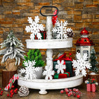 Qunclay 20 Pcs Wooden Snowflake Decorations 3D Snowflake Tabletop Decor Christmas Signs and Centerpiece for Winter Wonderland Decorations Xmas Tiered Tray Decor(White)