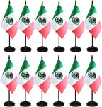 12 Pack Mexico Desk Flags Set, Mexican Small Mini Table Office Flags with 12" Solid Black Pole, 8.2 x 5.5 Inches, Home and Office Decoration, Festival Celebrations