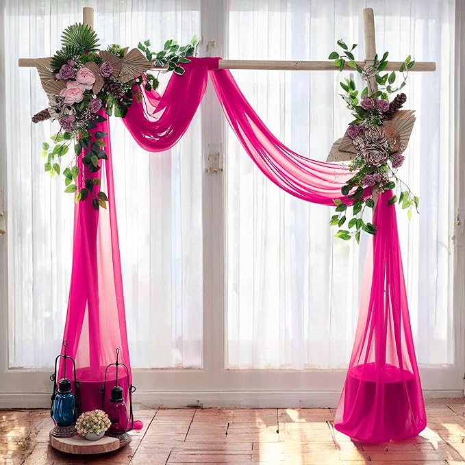 MDS Halloween Chiffon Draping Fabric - 2 Panel, 30" Wide x 75ft Long - Sheer Spooky Arbor & Canopy Drapery for Haunted House Backdrops, Party Ceilings, DIY Costumes & Themed Events - Hot Pink