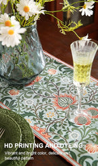 ISAENNE Designer French Green Elegant Linen Table Runner 102 Inches Long,Colorful Flower Pattern Soft Table Runners for Dining Tables,Thanksgiving,Kitchen Tables,Christmas,12"*102"-Naples B