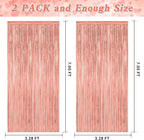 2 Pack Rose Gold Decorations, 3.28 FT x 7.05 FT Rose Gold Fringe Curtains, Metallic Photo Backdrop Tinsel Backdrop Foil Curtains, Metallic Party Supplies Wedding Decor