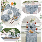24 Pack Dusty Blue Cheesecloth Table Runner 10FT Long Boho Gauze Table Runner Rustic Sheer Runner for Wedding Bridal Baby Shower Birthday Party Table Decor Thanksgiving Christmas Decorations