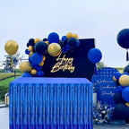 Blue Streamers Party Decorations, 2 Packs Blue Table Skirts Metallic Foil Fringe Tinsel for Birthday Under the Sea Boy Baby Shower Float Parade Mardi Gras Graduation Party Supplies -29x108Inch
