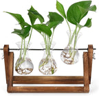 YIBOT Propagation Stations,Plant Terrarium with Retro Wooden Stand, Unique Gardening Birthday Gifts for Women Plant Lovers, Hydroponics Plants Home Office Garden Decor - 3 Bulb Glass Vases