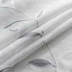 VISIONTEX White Sheer Voile Curtains, Decorative Leaves Embroidery Faux Linen Rod Pocket Window Drapes for Home Kitchen, Living Room and Bedroom 26 x 36 Inch, Set of 2 Curtain Panels