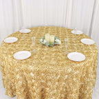 Efavormart 120" Wholesale Round Table Cover Champagne Grandiose Rosette 3D Satin Tablecloth for Wedding Party Event Decoration