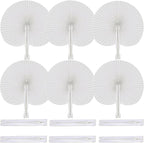 12 Pcs White Round Paper Folding Fans,Decorative Wedding Foldable Hand Handheld Fans Chinese and Japanese Fan Bulk for Bridal Guest Church Party Favors Dancing Birthday DIY