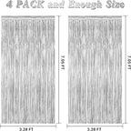 4 Pack Party Decorations, Metallic Silver Backdrop, Photo Booth Props Silver Curtains Tinsel Backdrop Foil Streamer, 21st Birthday Decorations Bachelorette Decor