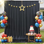 10x12ft Wrinkle Free Black Backdrop Curtain for Wedding Parties, 2 Panels 5×12 ft Long Soft Silky Polyester Fabric Backdrop Drapes Black Photo Back Drop Curtains for Party Photography Background Cloth