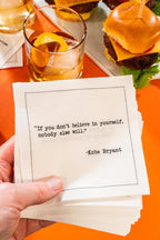 Five Star Napkins White Cocktail Napkins – 50 Luxury Cotton Disposable Cocktail Party Napkins with Quotes – 4.5" x 4.5" for Home Bars, Game Nights, Beverages, Birthdays, Weddings & Holidays