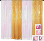 ShinyBeauty 4-Pack Sequin Photo Backdrop Curtains 2x8FT - Glitter Gold & Transparent White Sparkling Wall/Stage Background for Photography Studio, Birthdays, Weddings, Parties