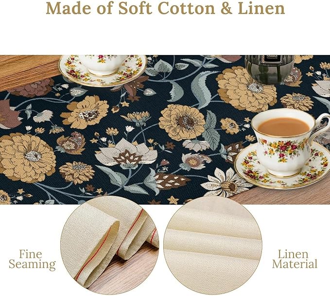 Boho Floral Table Runner Bohemian Floral Vintage Home Kitchen Dining Table Decoration 13x108 Inch 1PCS