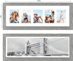 8x24 Picture Frame 2 Pack, Rustic Grey Wood Frame with Tempered Glass, Display Pictures Multiple Five 4x6 With Mat or 8 x 24 Without Mat - Horizontal or Vertical Wall Mounting