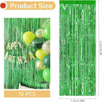 10 Pack Green Backdrop Curtain 3.2ft x 8.2ft Metallic Tinsel Foil Fringe Curtains Photo Booth Background for Birthday Party Decoration Baby Shower Engagement Wedding Christmas Decoration (Green)