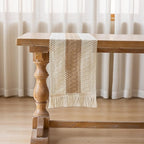 Boho Table Runner Cream Beige Brown for Home Decor 12x90 Inches Farmhouse Macrame Burlap Jute Rustic Dining Kitchen Centerpiece Bohemian Decor French Country Bridal Shower Decorations