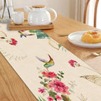 Seliem Summer Tropical Hummingbird Palm Leaf Greenery Table Runner, Spring Birds Home Kitchen Monstera Geranium Flowers Dining Decor, Seasonal Burlap Decorations Anniversary Party Supply 13 x 48 Inch