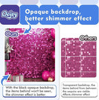 Qcity Hot Pink Shimmer Wall Backdrop 36PCS, Black Back Not See-Through Design, Square Sequin Glitter Backdrop Panel, Perfect for Outdoor Events, Birthdays, Wedding and Party Decoration